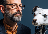 Robotics Professor Aaron Ames with a robot dog